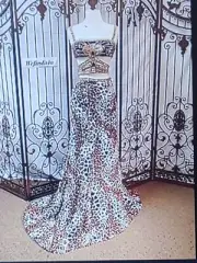 V648 SHERRI HILL SZ 2 BLACK LEOPARD $560 2 PC BEAD PROM HOMECOMING DRESS GOWN