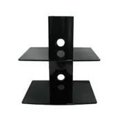 2 Shelf Wall Mount Bracket for Black DVD/Receiver/STB 20kg 9mm Thick Glass