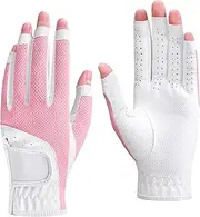 TINAYAUE Womens Golf Gloves 1 Pair Ladies Fingerless Gloves Breathable Golfing Gloves Touchscreen Open Finger Golf Glove for Left and Right Hand Grip