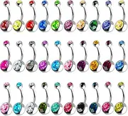 [Outee] 30 Pcs 14G Belly Button Rings Belly Bars Navel Rings Stainless Steel Body Piercing Jewelry for Women