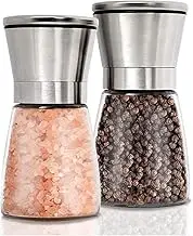 Pepper Grinder Set of 2 or Salt Shaker for Professional Chef, Stainless Steel Sea Salt and Pepper Grinder Set Spice Mill, Adjustable Ceramic, Glass Salt and Pepper Shakers - Pepper Mill & Salt Mill