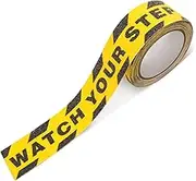 Watch Your Step Caution Tape 1.97in x 16.4Ft, Non Skid Tape Yellow Black Waterproof, Anti-Slip High Traction Safety Grip Tape for Stairs Steps Ladder, Indoor Outdoor Treads(A)