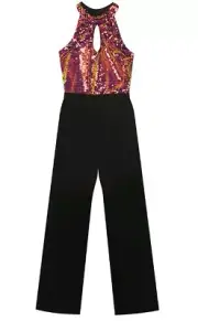 Tween Diva Big Girl's Halter Neckline Sequin Bodice Black Jumpsuit-Size-16