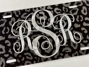 Custom Personalized Monogram Diamond Etched Leopard Print License Plate Car Tag