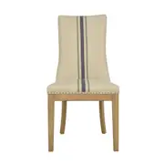 [Florabelle Living] Oakwood Hamptons Linen Dining Chair Natural/Blue Stripe W/ Studs