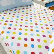 Rainbow Polka Dot Single Fitted Sheet and Pillowcase Kids Colourful Bedding Set