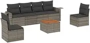 vidaXL Garden Sofa Set - 7 Piece Grey Poly Rattan - Outdoor Modular Lounge for Patio/Backyard with Cushions