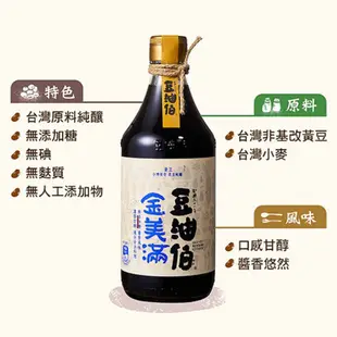 豆油伯金美滿無添加糖釀造醬油/ 500ml