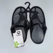 CROCS Toddler Kids ATHENS Flip Flop Thong Sandals Black/ Gray Strap C 10 11