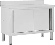 Commercial Stainless Steel Work Table with Sliding Doors, 120x50x(95-97) cm, Heavy Duty Prep Table for Kitchen, Restaurant, Metal Storage Cabinet, Hygienic and Easy to Clean, Ideal for Food Service