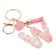 Initial Letter Keychain, Letter W Heart Design Charm with Tassels, Pink