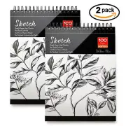 2Pack Spiral Bound Sketchbook Pads 100 Sheets Drawing Paper 9" x 12" 100gsm