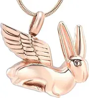 DOTUIARG Angel Wing Rabbit Urn Pendant for Ashes Loss of Pet Stainless Steel Cremation Jewelry Memorial Locket Pendant