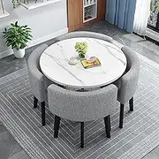 Modern Round Dining Table Set with 4 Fabric Chairs Space Saving Office Table Set for Reception 80 * 80 * 75cm A18