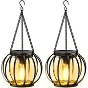 Solar Lanterns Outdoor Lights,Metal Solar Lantern Lights,Brighter Hanging Solar Lights Outdoor Waterproof,Auto On/Off Outdoor Solar Lights 2 Pack