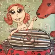DOG DISCOVERS FAERY 5x7 Art Print by Artist KSams Gothic Fairy
