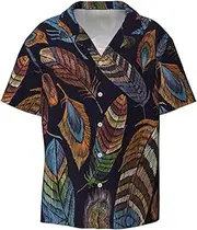 [EdWal] Peacock Feather Print Men's Print T Shirts Short Sleeve Polo Shirts Casual Summer Beach Shirt for Men