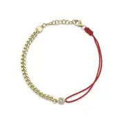 14K Yellow Gold Cuban Link String Diamond Bracelet Natural Round Bezel 0.10 CT