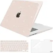 MOSISO Compatible with MacBook Air 15 inch Case 2025 2024 2023 Release M3 A3114 M2 A2941 Touch ID, Glitter Sparkly Protective Plastic Hard Shell Case&Keyboard Cover&Screen Protector, Chalk Pink