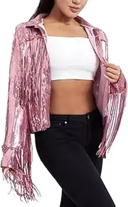[Generic] Sequin Fringe Jacket Shiny Disco Cowgirl Outfit Theme Y2K Streetwear Jacket Glitter Tassel Coat Women Sequin Jackets
