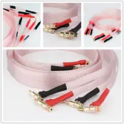 Pair OCC Flat Silver Plated Speaker Cable W/ Banana / Spade Plug for Amplifier