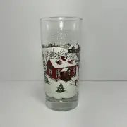 Vintage Libbey Winter Village Drinking Glass Snow Scene Christmas Sleigh Horse