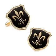 Fleur de Lis Shield Cufflinks Set in Gold or Silver
