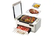 Indoor BBQ Kabob Skewers Grill Smokeless Auto 360 Rotating Electric Barbecue Skewers Rotisserie 3 In 1 Indoor Electric Tabletop Grill Removable Lid