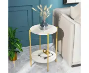 Elegant 2-Tier Round Coffee End Table – Stylish Design with Storage Shelf