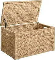eHemco Heavy-duty Water Hyacinth Wicker Storage Trunk with Metal Frame, 30 by 17.5 by 17.5 Inches, Natural