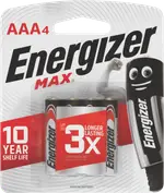 Energizer Max AAA Batteries 4 Pack - E92BP4TN