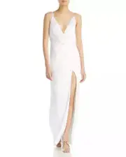 Aidan by Aidan Mattox V Neck Draped Column Gown