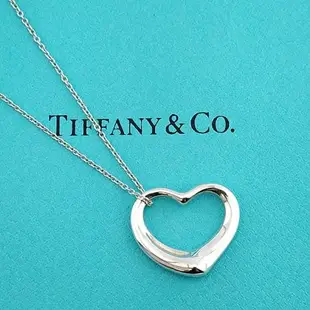 九八成新展示品-TIFFANY 925純銀-大Open Heart心型墜飾長版項鍊