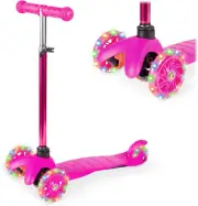 Kids Mini Kick Scooter Toy W/ Light-Up Wheels, Height Adjustable T-Bar, Foot Bre