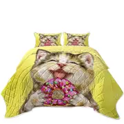 Funny Cats Happy Tabby Kitten Eating Doughnut Coverlet
