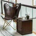 Indien Handmade Leather Lounge Butterfly Chair DARK Brown With Iron Frame