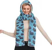 [GAIREG] Scarf Hood Winter Scarf and Hat for Women Cold Weather Warm Winter Scarf for Women, Cartoon Hippos Blue, One Size