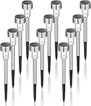 Solar Lights Outdoor Waterproof, Stainless Steel LED Landscape Lighting, Solar Lights for Outside Solar Garden Light for Pathway, Walkway, Patio, Yard, Lawn, Garden - 12 Pack 【 Cold White 】