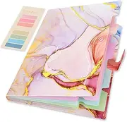 Ddaowanx Expanding File Folder, Letter A4 Size Accordion Plastic File Organizer, 5 Pocket Folders for Documents, Aesthetic Folder with Labels, Paper Organizer for School Office (Pink Marble)