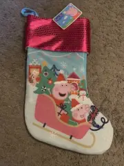 Peppa Pig Christmas Stocking 14" Length Holiday New Cuffed Faux Sequins Holiday