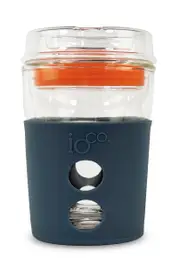 IOco 8oz Eco Glass Coffee Travel Cup - Denim - Kumquat Orange Seal