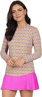 [IBKUL] Athleisure Wear Sun Protective UPF 50+ Icefil Cooling Tech Chantal Print Long Sleeve Crew Neck – 12540