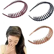 LimCryspp 3 Pieces of Thick Hair, Thin Hair, Toothed Plastic, Girl's Comb Shaped Headband, Women's Anti Slip Wavy, Women's Headband