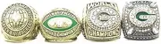 XiaKoMan GB Football 1966 1967 1996 2010 Packers 4 time World Champions Replica rings set with wooden box