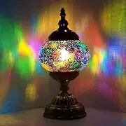 Marrakech Christmas Decorations Gift Turkish Mosaic Glass Desk Lamp Boho Moroccan Glass Lantern Tiffany Bedside Standing Decorative Lamps for Living Room Bedroom (06#)