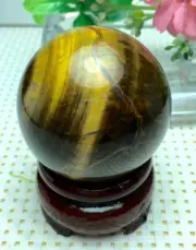 133g Natural Tiger Eye Stone Sphere Ball Polished Crystal Reiki Specimen+Stand
