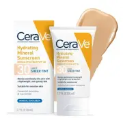 CeraVe Hydrating Mineral Sunscreen SPF 30 with Sheer Tint, Tinted Light