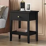 ALFORDSON Wooden Bedside Table 35×50×60 cm, Modern Nightstand with Storage Drawer and Open Display Shelf, Bedroom Living Room Sofa Side End Table, Black