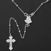Real Sterling Silver 925 Cross Crucifix Beaded Rosary Necklace 20", 24"