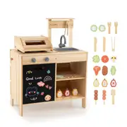 Babyjoy Wooden Barbecue Grill Playset Kids Pretend Play Kitchen w/Accessories Outdoor Cooking Toy BBQ Set